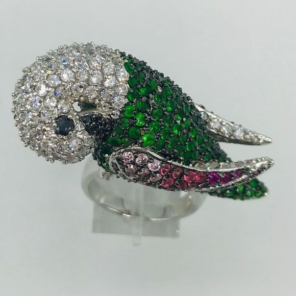 NEW RHODIUM PLATED CZ PARROT RING - Picture 4 of 16